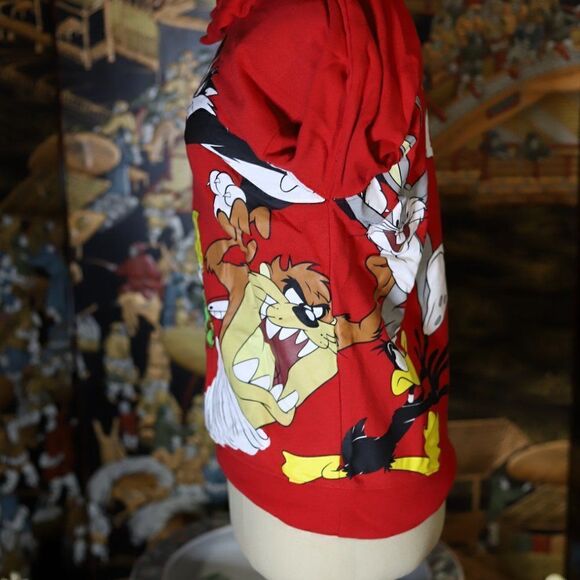 Small Looney Tunes Red Sweater Front and Back Printed with Bugs Daffy Marvin Taz - Picture 2 of 3